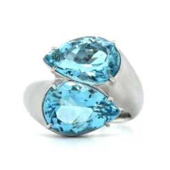 18K White Gold Aquamarine Twin Ring