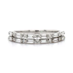 14K White Gold Two Row Diamond Band