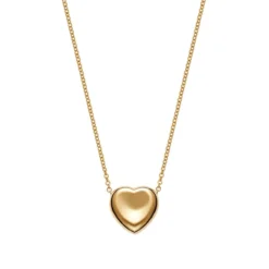 18K Yellow Gold Puffy Heart Pendant Necklace