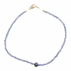 Sterling Silver Iolite And Pearl Beaded Bracelet