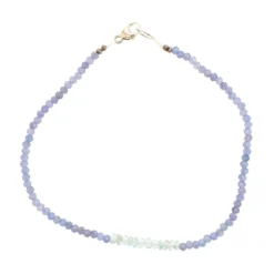 Sterling Silver Aquamarine And Tanzanite Beaded Bracelet