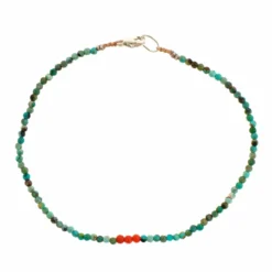 Sterling Silver Coral And Turquoise Beaded Bracelet