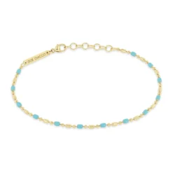 14K Yellow Gold Large Turquoise Bar And Bead Chain Bracelet