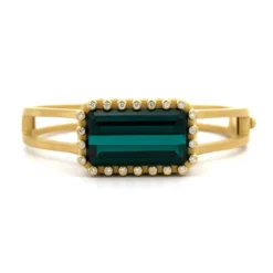 18K Yellow Gold Tourmaline And Diamond Hinged Bracelet