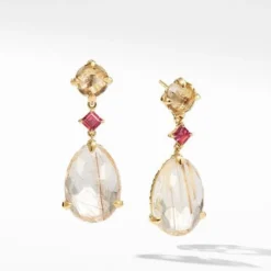 Chatelaine® Drop Earrings In 18K Yellow Gold With Rutilated Quartz, Champagne Citrine, And Pink Tourmaline