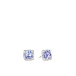 Petite Chatelaine® Pavé Bezel Stud Earrings In 18K White Gold With Tanzanite