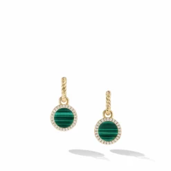 Petite DY Elements® Drop Earrings In 18K Yellow Gold With Malachite And Pavé Diamonds