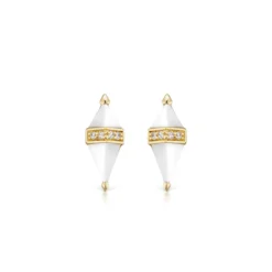 18K Yellow Gold Pietra White Onyx Stud Earrings