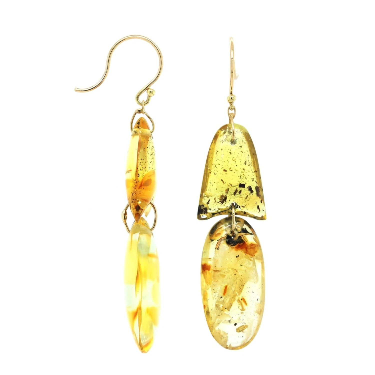 18K Yellow Gold Amber Drop Earrings