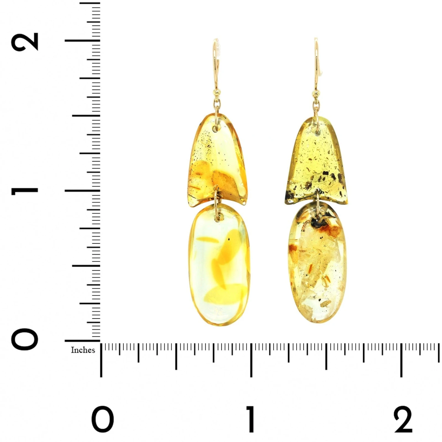 18K Yellow Gold Amber Drop Earrings - Image 2