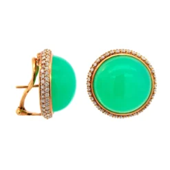18K Rose Gold Chrysoprase & Diamond Stud Earrings