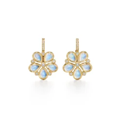 Temple St. Clair 18K Yellow Gold Diamond And Rainbow Moonstone Lunar Flower Drop Earrings