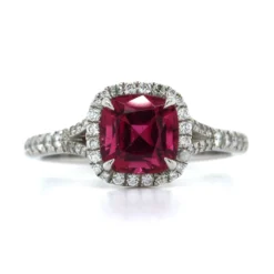 Platinum Rubellite Diamond Halo Ring