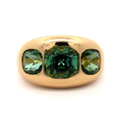 18K Yellow Gold 3 Stone Green Tourmaline Ring
