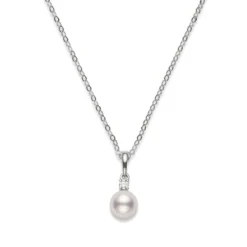 Mikimoto 18K White Gold Akoya Cultured Pearl & Diamond Pendant