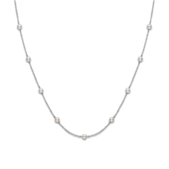 Mikimoto 18K White Gold Akoya Cultured Pearl Station Necklace