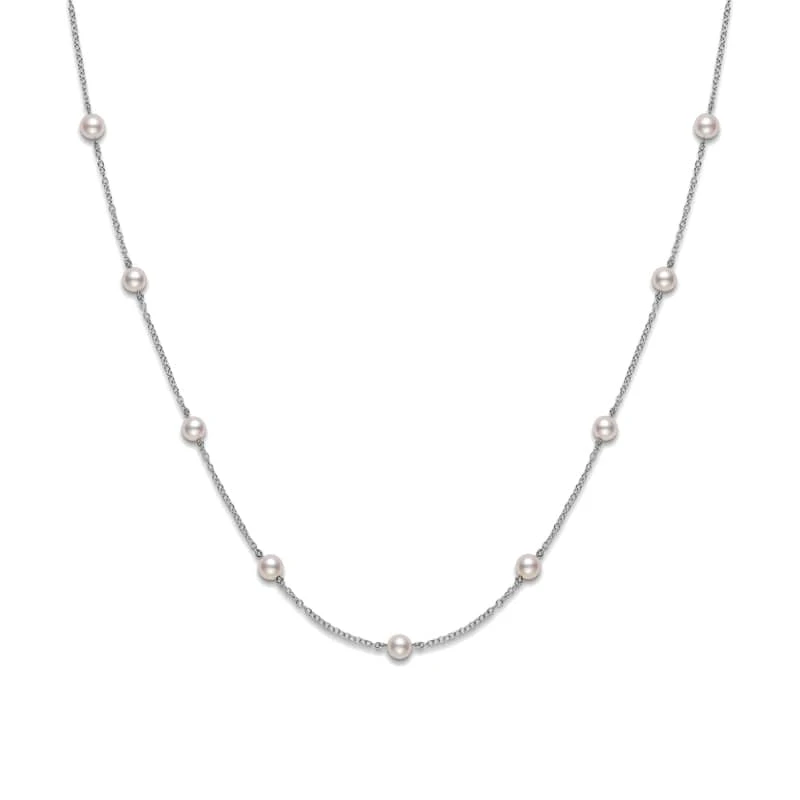 Mikimoto 18K White Gold Akoya Cultured Pearl Station Necklace
