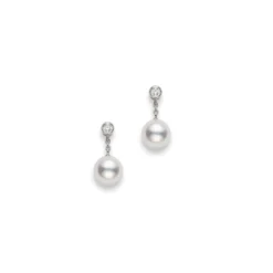 Mikimoto 18K White Gold Pearl And Bezel Set Diamond Earrings