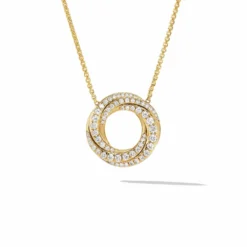 Petite Pavé Crossover Pendant Necklace In 18K Yellow Gold With Diamonds