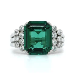 Platinum Emerald Cut Tourmaline Diamond Ring