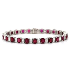 Platinum Emerald Cut Ruby And Diamond Bracelet