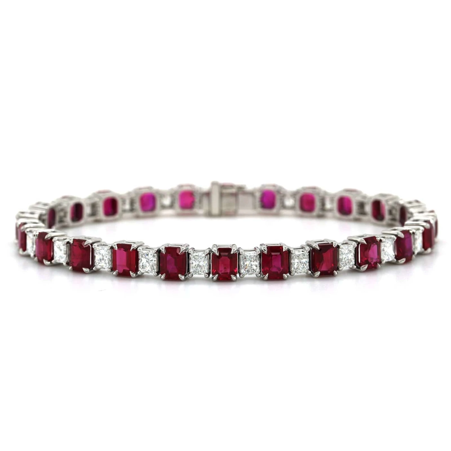 Platinum Emerald Cut Ruby And Diamond Bracelet - Image 4