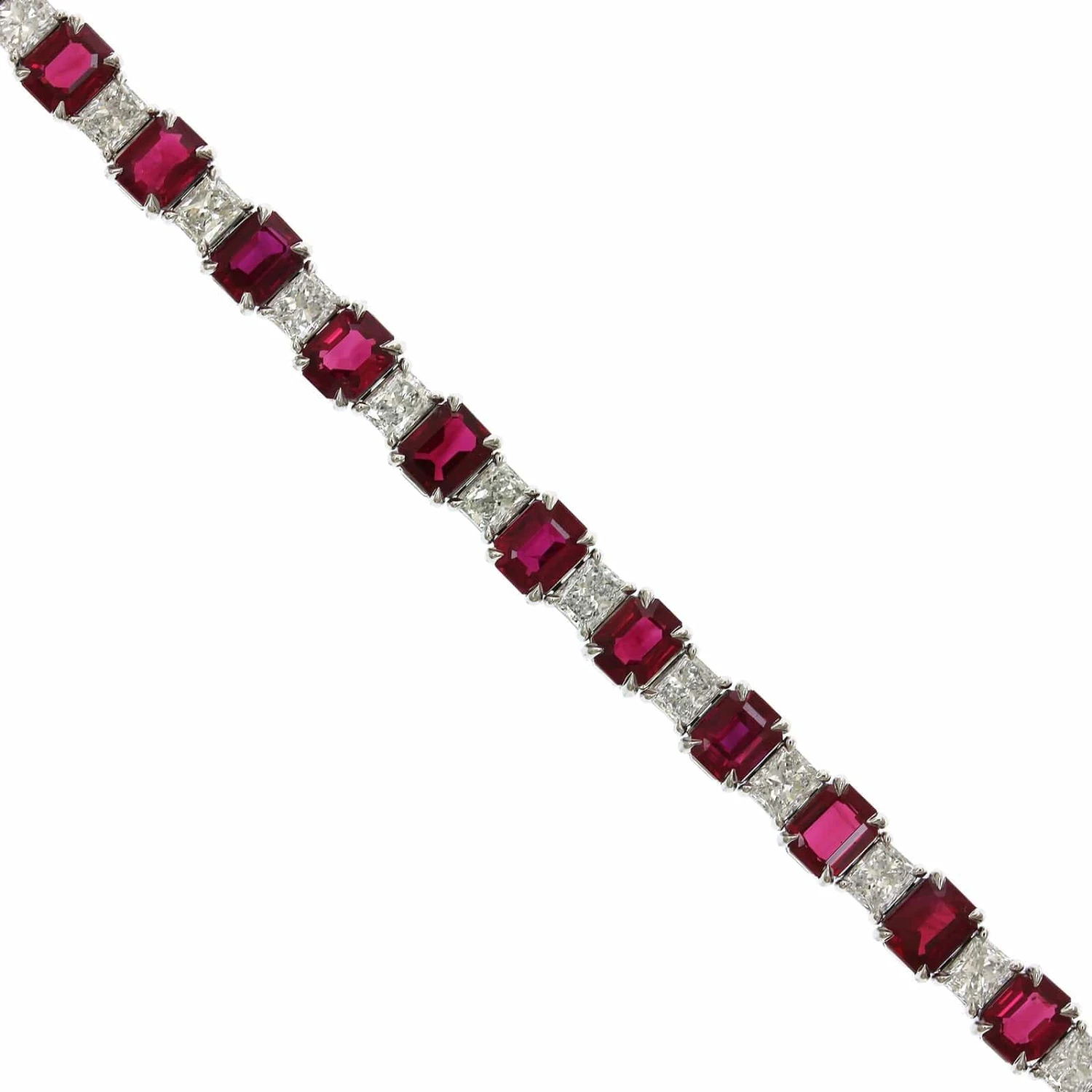 Platinum Emerald Cut Ruby And Diamond Bracelet - Image 2