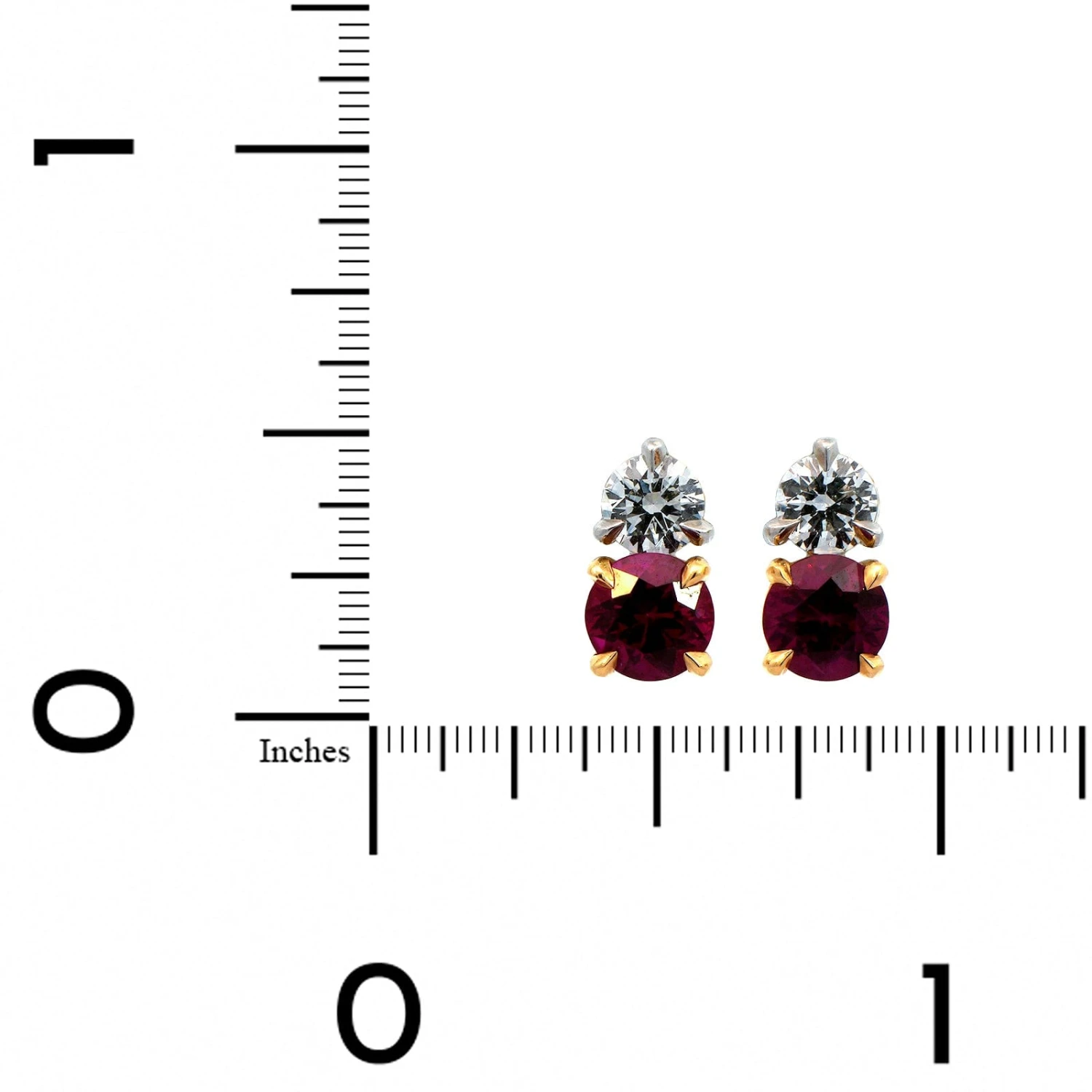 18K Yellow Gold Ruby And Diamond Stud Earrings - Image 2