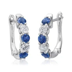 14K White Gold Sapphire And Diamond Earrings