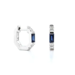 18K White Gold Sapphire And Diamond Huggie Earrings