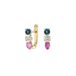 18K Yellow Gold Sapphire And Diamond Huggie Earrings
