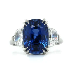 Platinum 3 Stone Cushion Sapphire Diamond Ring