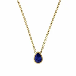 18K Yellow Gold Bezel Set Pear Shaped Blue Sapphire Pendant