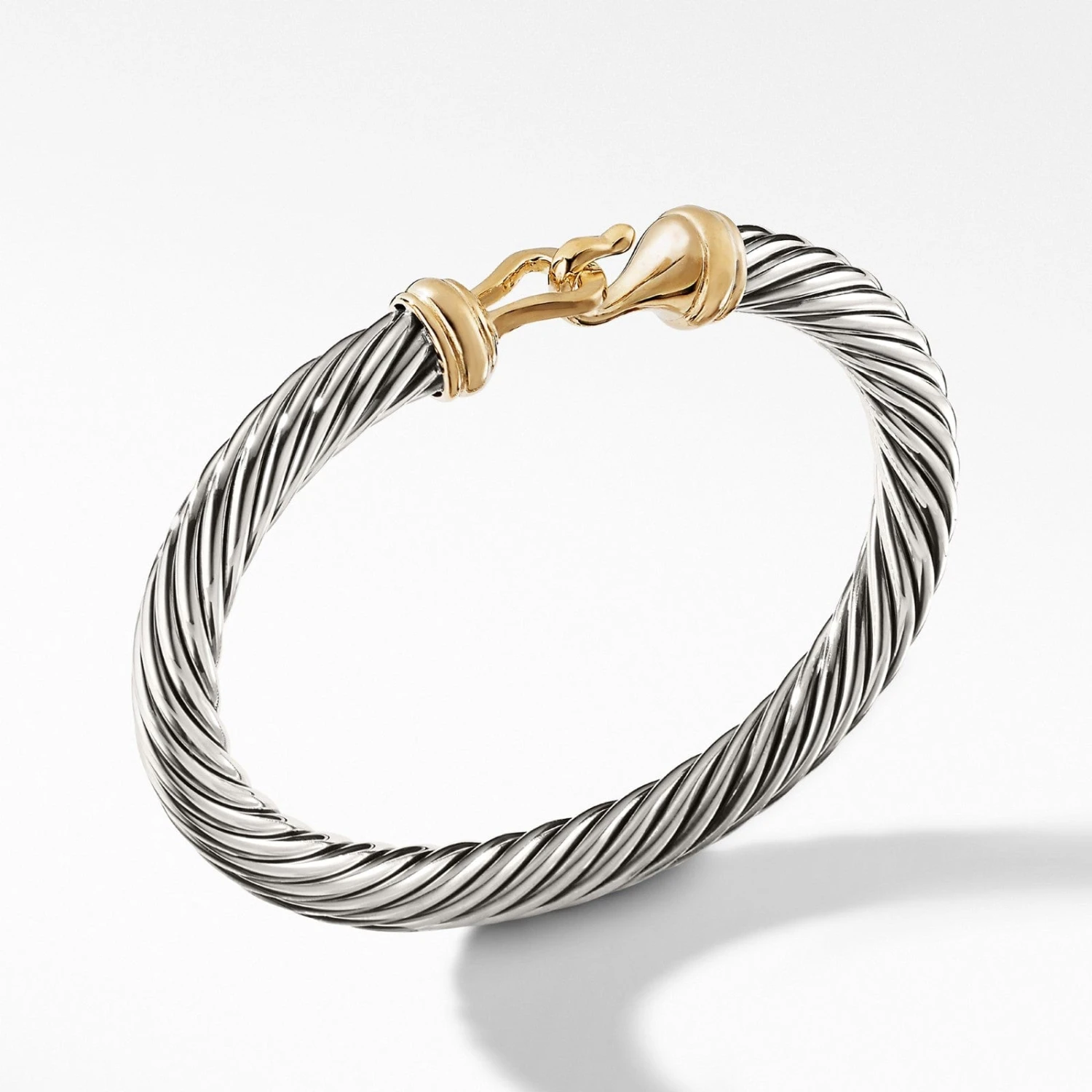 Buckle Classic Cable Bracelet In Sterling Silver With 14K Yellow Gold, 7mm