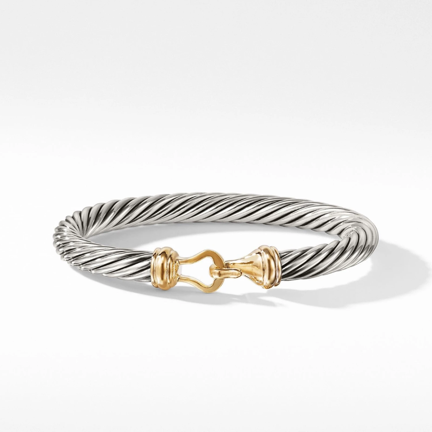 Buckle Classic Cable Bracelet In Sterling Silver With 14K Yellow Gold, 7mm - Image 2