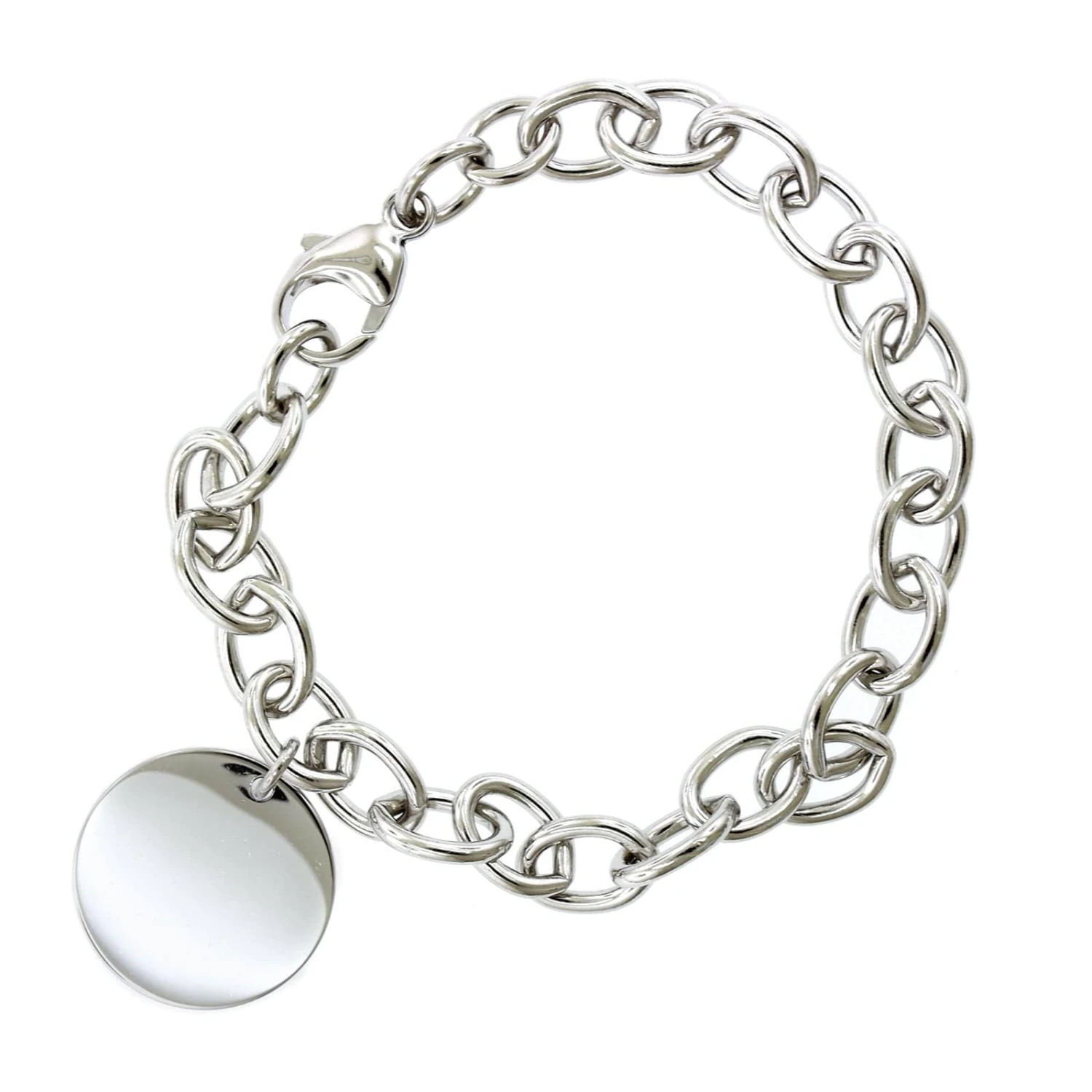 Sterling Silver Charm Bracelet With Round Disc