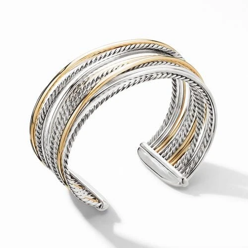Crossover Wide Cuff Bracelet With 18K Yellow Gold - Image 2
