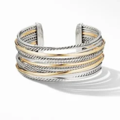 Crossover Wide Cuff Bracelet With 18K Yellow Gold