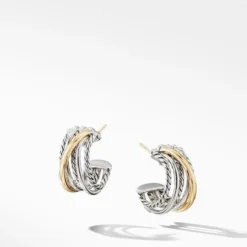 Crossover Huggie Hoop Earrings With 18K Yellow Gold