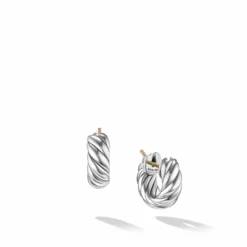 Sculpted Cable Hoop Earrings In Sterling Silver