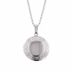 Sterling Silver Small Round Locket With Floral Edge