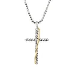 Crossover Cross Necklace With 18K Yellow Gold