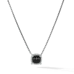 Petite Chatelaine® Pavé Bezel Pendant Necklace With Black Onyx And Diamonds