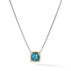 Petite Chatelaine® Pendant Necklace With Hampton Blue Topaz, 18K Yellow Gold Bezel And Pavé Diamonds
