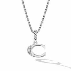 Pavé Initial Pendant Necklace In Sterling Silver With Diamond C