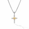 Petite Cross Necklace In Sterling Silver With 18K Yellow Gold With Diamonds, 20.8mm