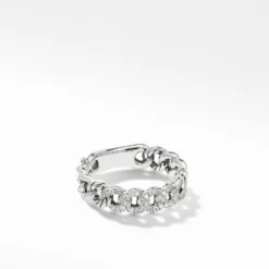 Belmont Curb Link Narrow Ring With Pavé Diamonds