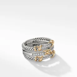 Petite Helena Three Row Ring With 18K Yellow Gold And Diamonds