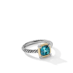 Petite Chatelaine® Ring With Hampton Blue Topaz, 18K Yellow Gold Bezel And Pavé Diamonds