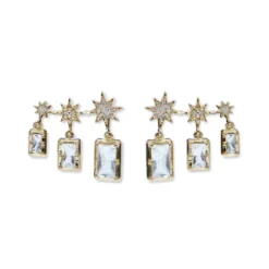 14K Yellow Gold Aztec Topaz & Triple Baguette Diamond Star Earrings